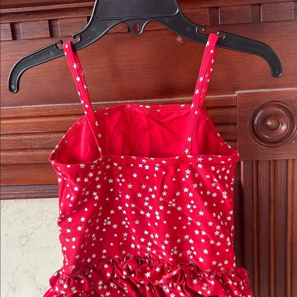 Brand New Old Navy One Piece Swimsuit Red w/ Silver Metallic Stars Ruffles 5T
